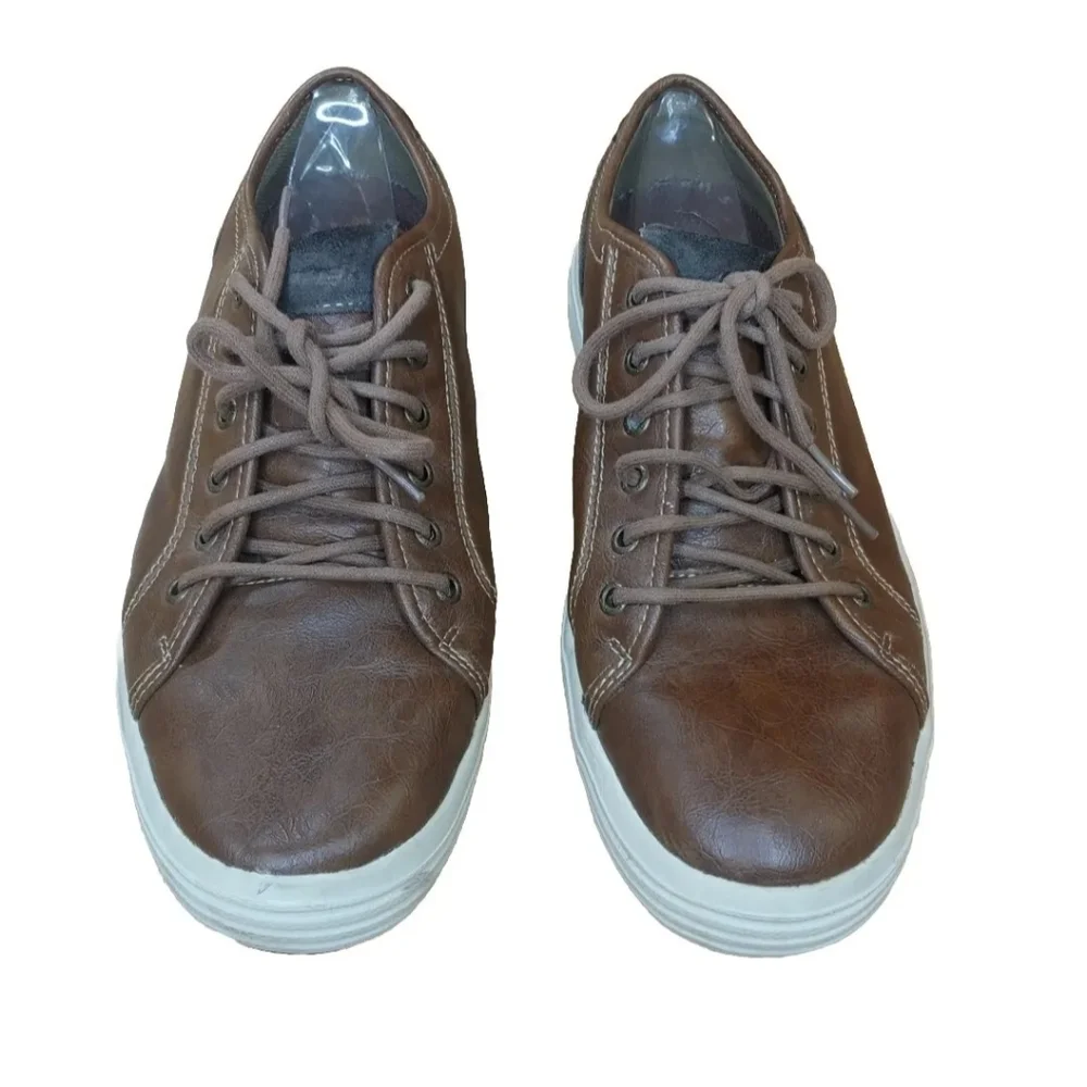 Skechers Loafer Shoe Oxford Brown Leather Lace Up Air Cool Memory Foam Men 11